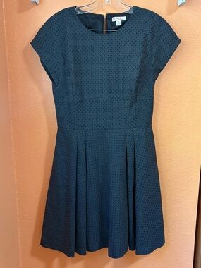 Brooks Brothers Gray with textured black polkaDot-Textured Fit & Flare  Dress